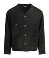 A.presse Engineer Collarless Multi-pocket Denim Jacket In Black