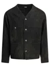 A.presse Engineer Collarless Multi-pocket Denim Jacket In Black