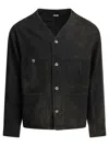 A.presse Engineer Collarless Multi-pocket Denim Jacket In Black