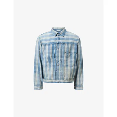 A.presse Mens No.213 Palaka Checked Denim Jacket In Blue