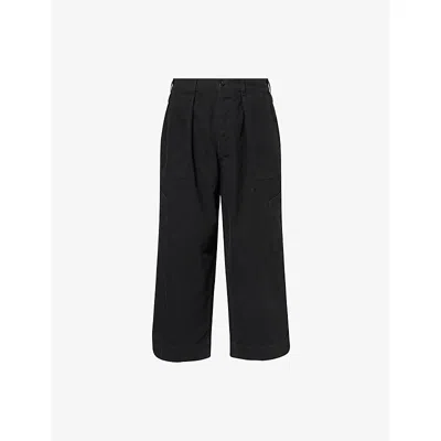 A.presse Mens Black Wide Leg  Relaxed-fit Cotton Trousers