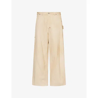 A.presse Mens Beige Vintage Silk Hemp Cotton-blend Painter Trousers In Sand