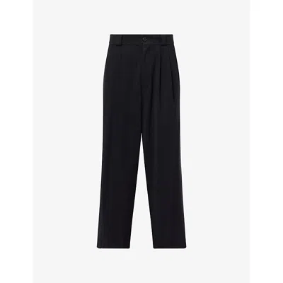 A.presse Mens Black Pleated Wide-leg Cotton And Silk Trousers