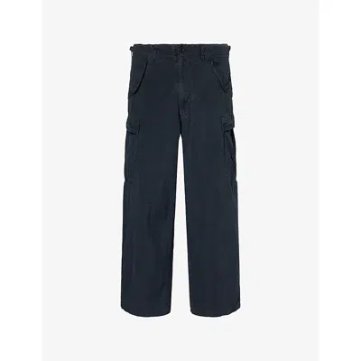 A.presse Mens Navy Ripstock Army M51 Cotton And Linen Blend Trousers In Blue