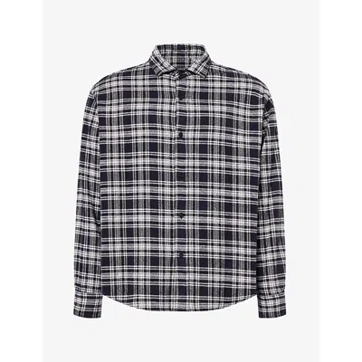 A.presse Mens Vintage Check Flannel Silk Twill Shirt Navy Xs In Animal Print