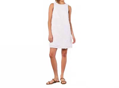 APRICOT 3-D FLORAL EMBROIDERED SHIFT DRESS IN WHITE