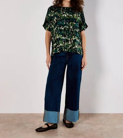 Apricot Abstract Brushstroke Woven Top In Green