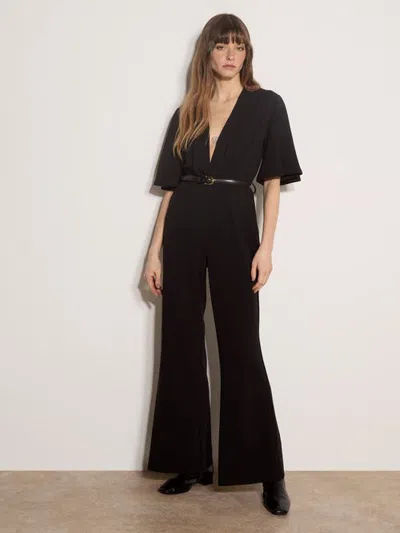 Apricot Angel Sleeve Jersey Crepe Jumpsuit In Black