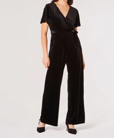 Apricot Angel Velvet Wrap Jumpsuit In Black