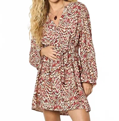 Apricot Animal Ikat Print Drawstring Mini Dress In Coral In Pink
