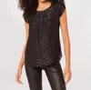 Apricot Animal Print Lurex Tulip Sleeve Top In Black In Black