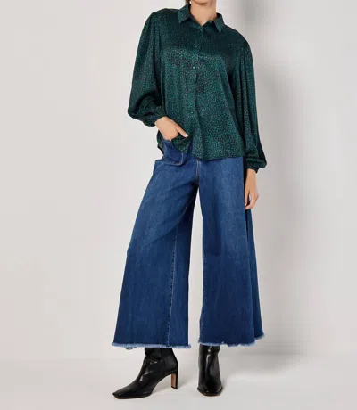 Apricot Animal Print Self Stripe Satin Shirt In Green