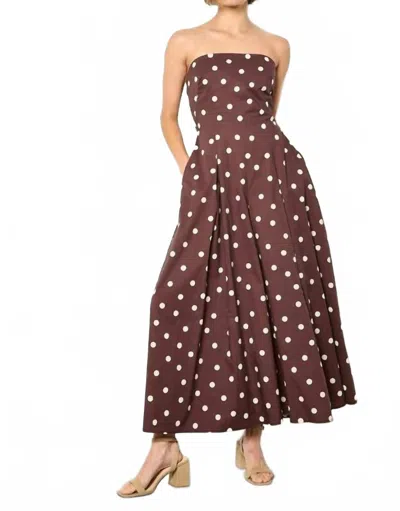 Apricot Polka Dot Bow Back Wide Leg Jumpsuit In Brown