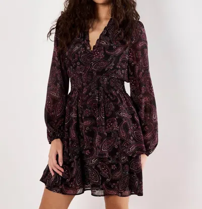 Apricot Batik Paisley Ruffle Detail Dress In Burgundy In Multi