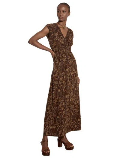 Apricot Batik Star Flower Maxi Dress In Brown
