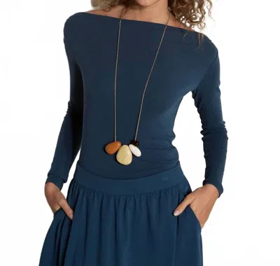 Apricot Boat Neck Jersey Top In Teal In Blue