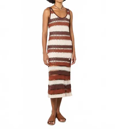 Apricot Boho Striped Crochet Midi Dress In Brown In Multi