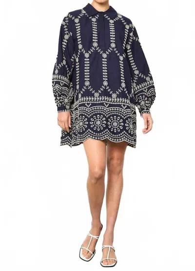 Apricot Broderie Swing Shirt Dress In Navy In Blue