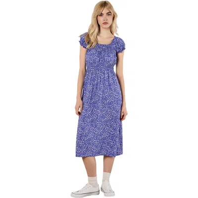 Apricot Brush Dot Milkmaid Midi Dress In Blue