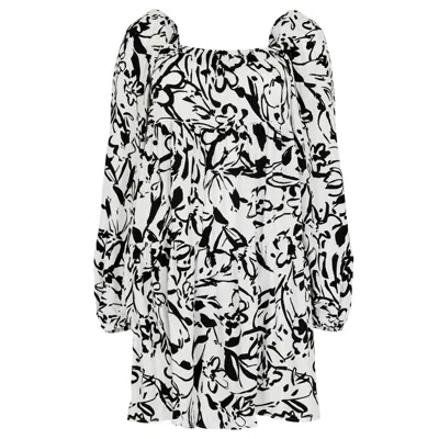 Apricot Brushstroke Floral Tiered Babydoll Dress In White