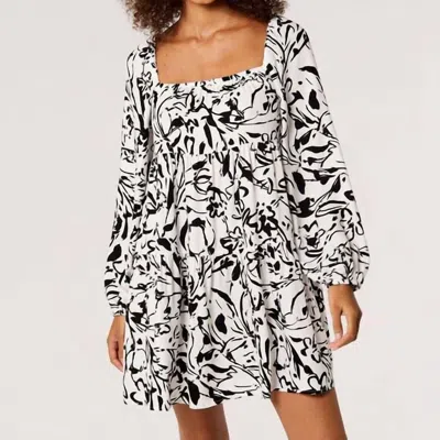 Apricot Brushstroke Mini Dress In White