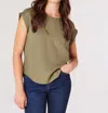 APRICOT BUTTON BACK TENCEL TEE IN SAGE