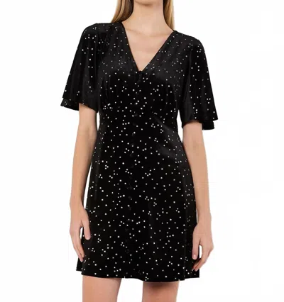 Apricot Button Thru Star Velvet Dress In Black