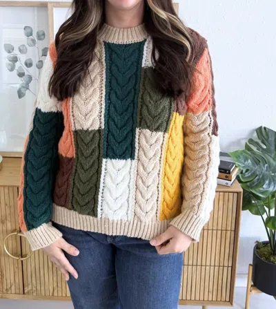 Apricot Cable Block Chunky Sweater In Multi