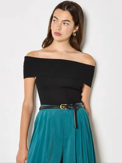 Apricot Cali Off The Shoulder Knit Top In Black In Blue