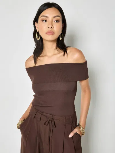 Apricot Cali Off The Shoulder Knit Top In Brown