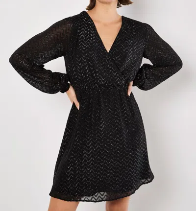 Apricot Chevron Jacquard Wrap Dress In Black
