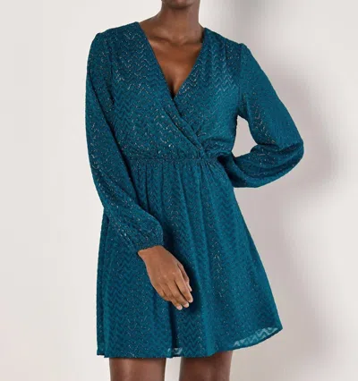 Apricot Chevron Jacquard Wrap Dress In Green In Blue