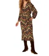 Apricot Chevron Shirt Midi Dress In Brown In Multi