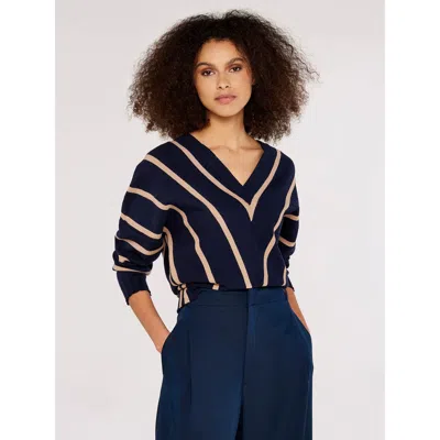 Apricot Chevron V-neck Jumper In Navy