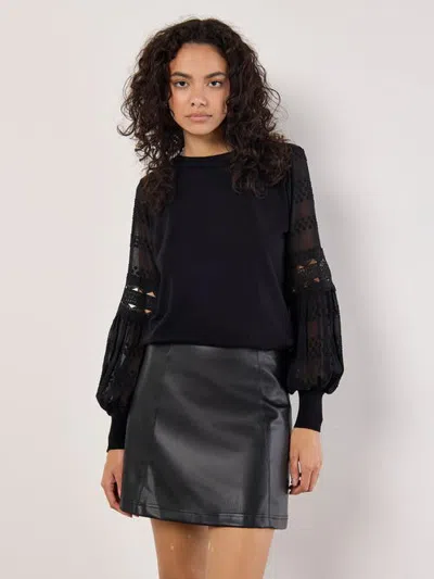 Apricot Chiffon Crochet Sleeves Jumper In Black