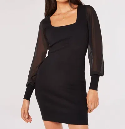 Apricot Chiffon Sleeves Bodycon Knit Dress In Black