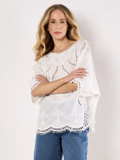 Apricot Cotton Round Neck Crochet Top In White