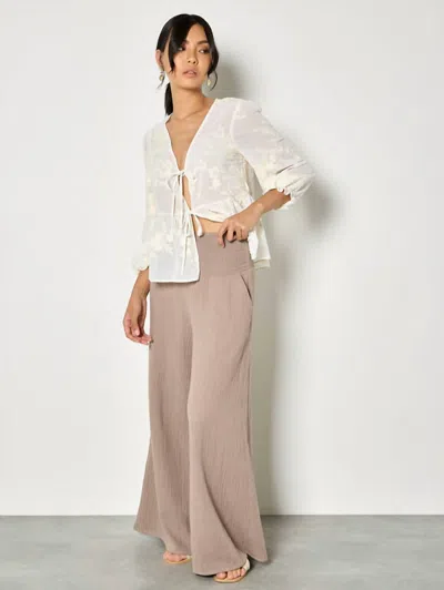 Apricot Cotton Weave Wide Leg Trouser In Stone In Neutral