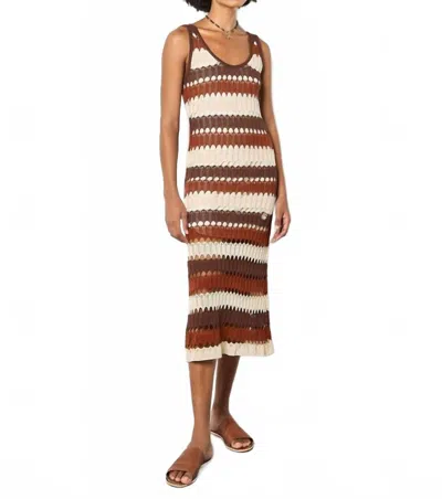 Apricot Crochet Stripe Mid Maxi Dress In Brown In Multi