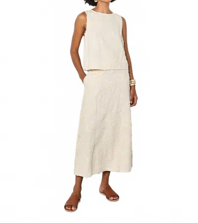 Apricot Dandelion Embroidered Linen Top In Stone In White
