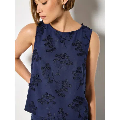 Apricot Dandellion Embroidered Linen Top In Blue
