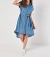 Apricot Denim Turn Up High Low Shirt Dress In Denim Blue In Multi