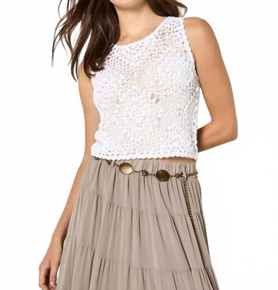 Apricot Diamond Hand Knit Crochet Crop Top In White