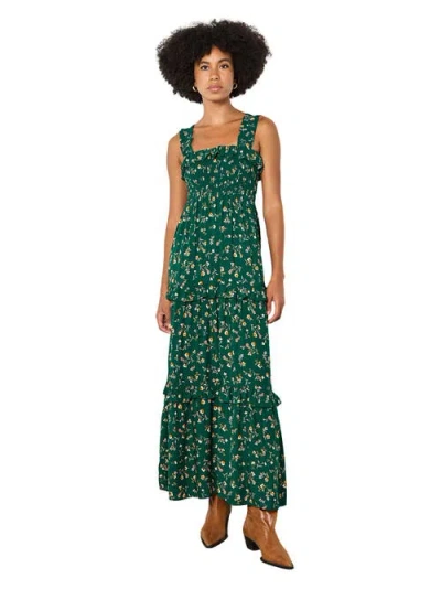 Apricot Ditsy Floral Smock Maxi Dress In Green