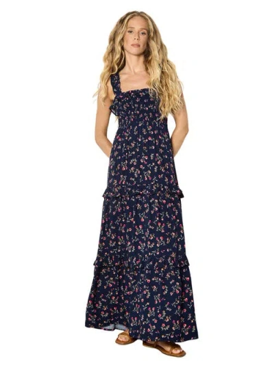 Apricot Ditsy Floral Smock Maxi Dress In Blue