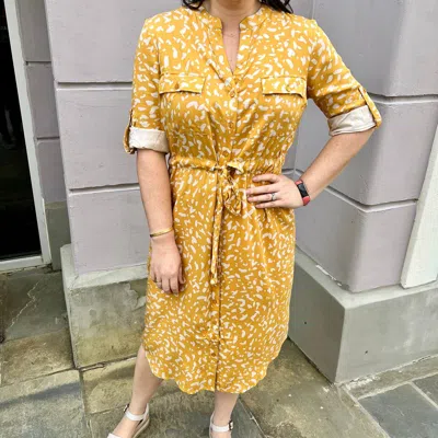 Apricot Drawstring Safari Shirt Dress In Mustard In Yellow