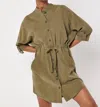 Apricot Drawstring Shirt Batwing Dress In Khaki In Green