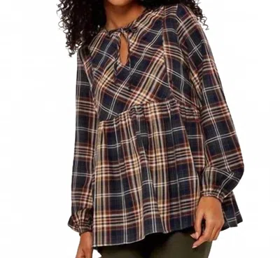 Apricot Earthy Check Boho Blouse In Rust In Black