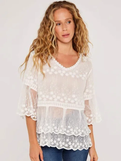 Apricot Embroidered Cotton Mesh Top In White