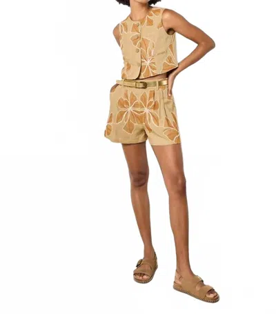 Apricot Embroidered Floral Top In Tan In Multi